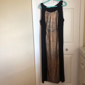 R&M Richards black and gold maxi dress formal prom